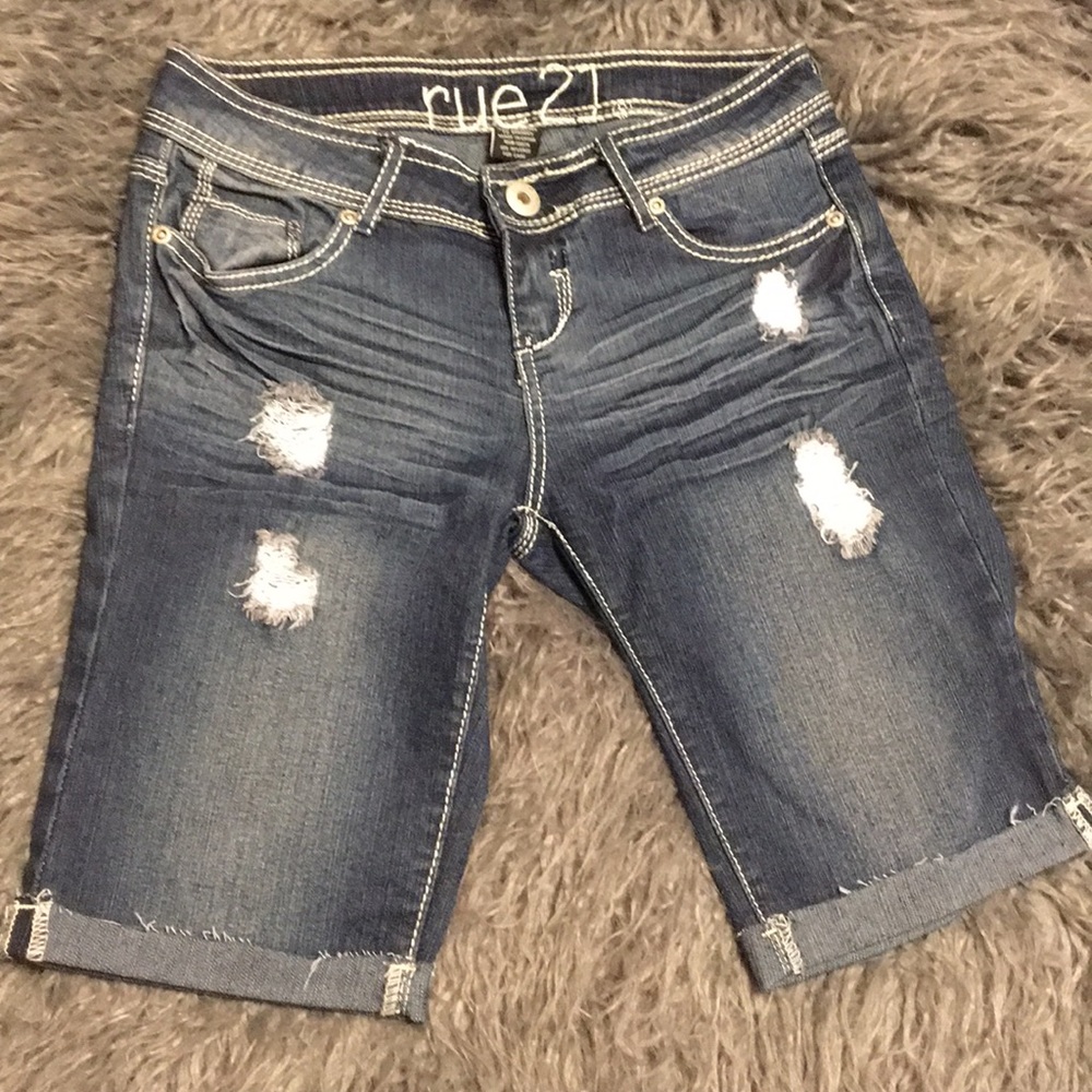 Rue 21 Rhinestone Bermuda Jean Shorts